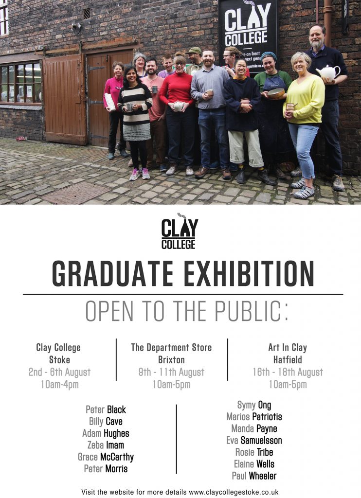 Graduate shows public opening for Clay College Stoke 2019